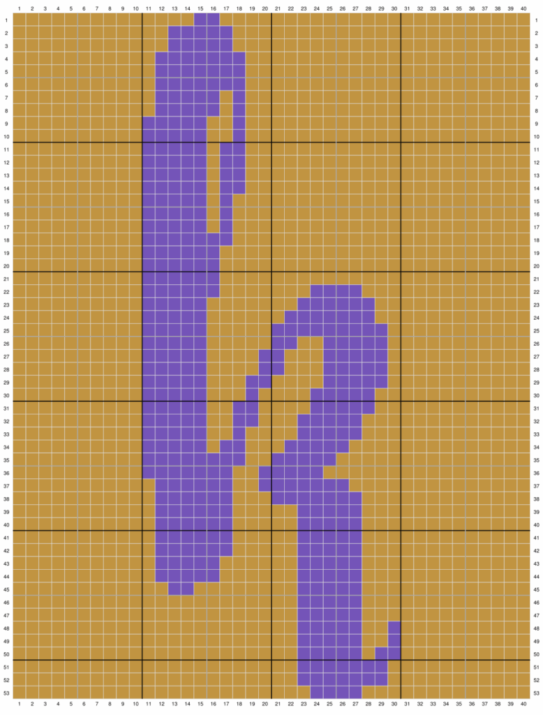 Duplicate stitch chart for the letter K