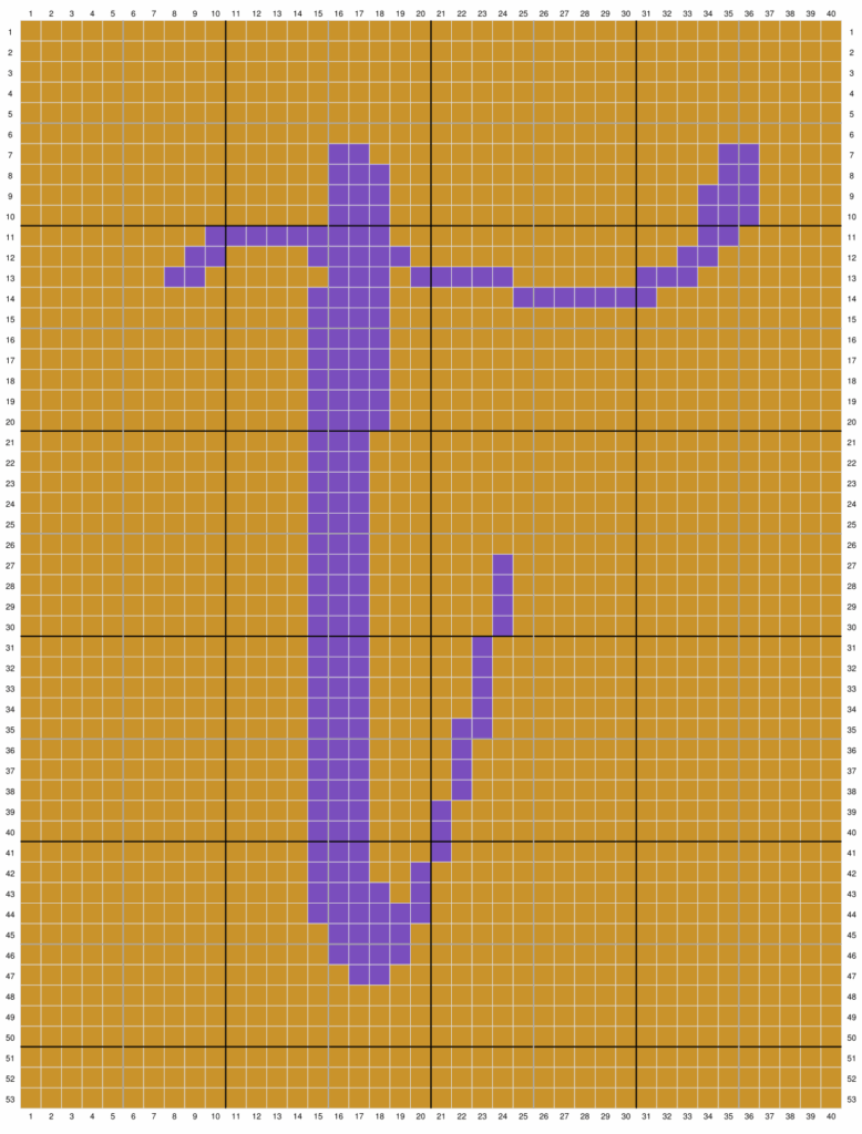 Duplicate stitch chart for the letter T